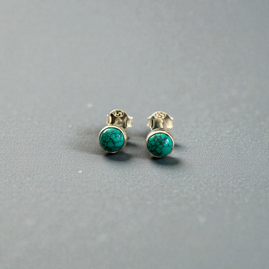 Turquoise Round Stud Earrings in 925 Sterling Silver