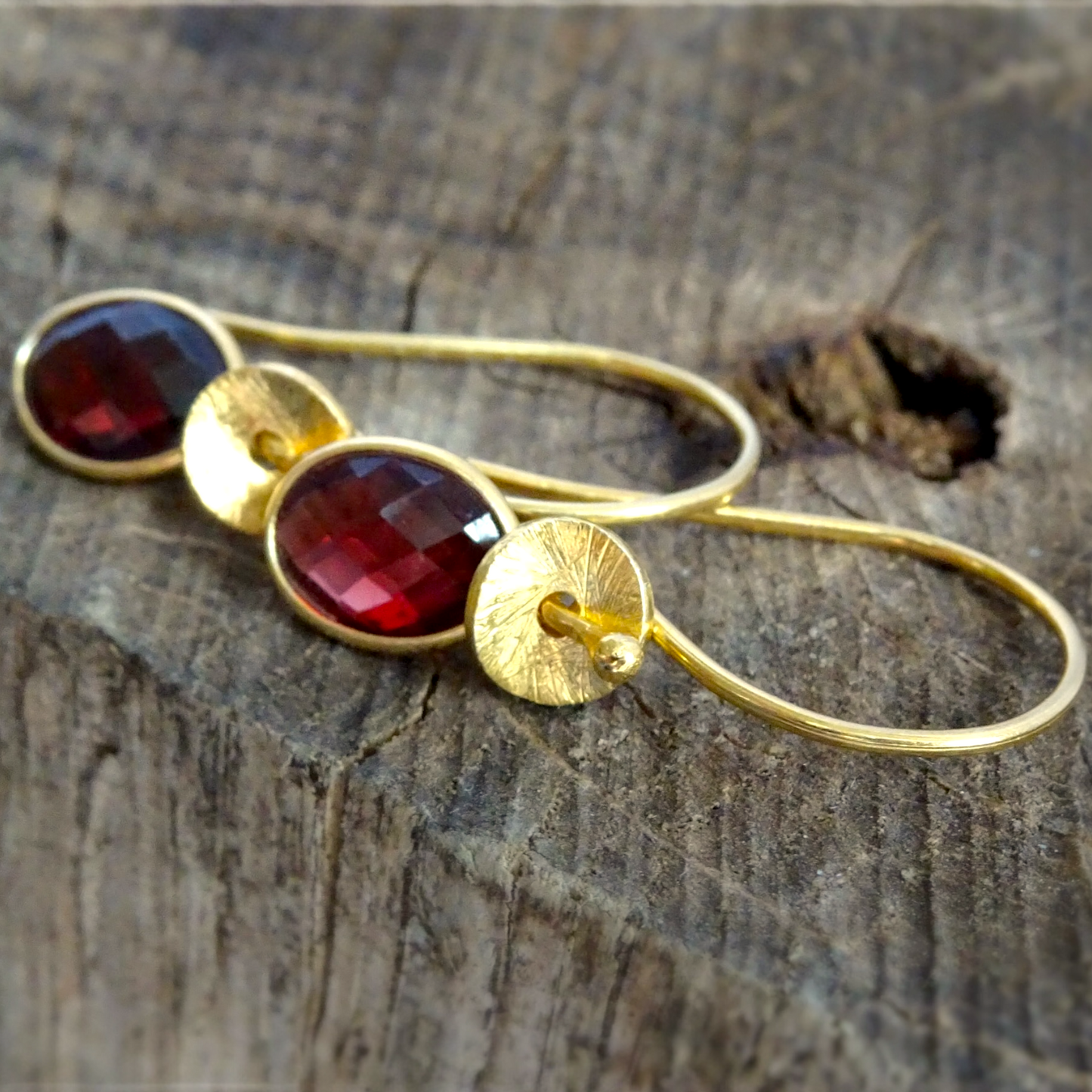 24k gold vermeil and garnet earrings.