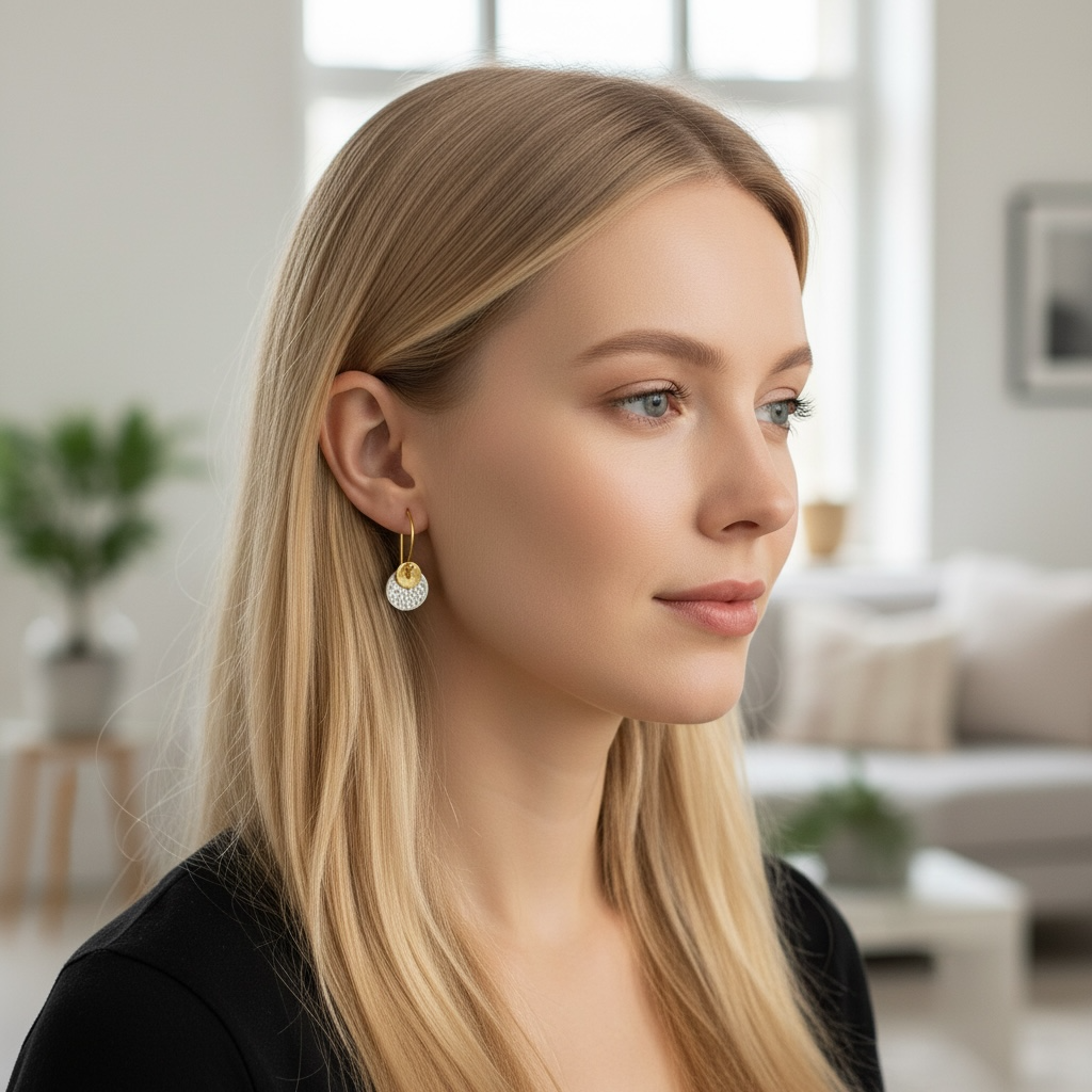 Two tone disc earrings