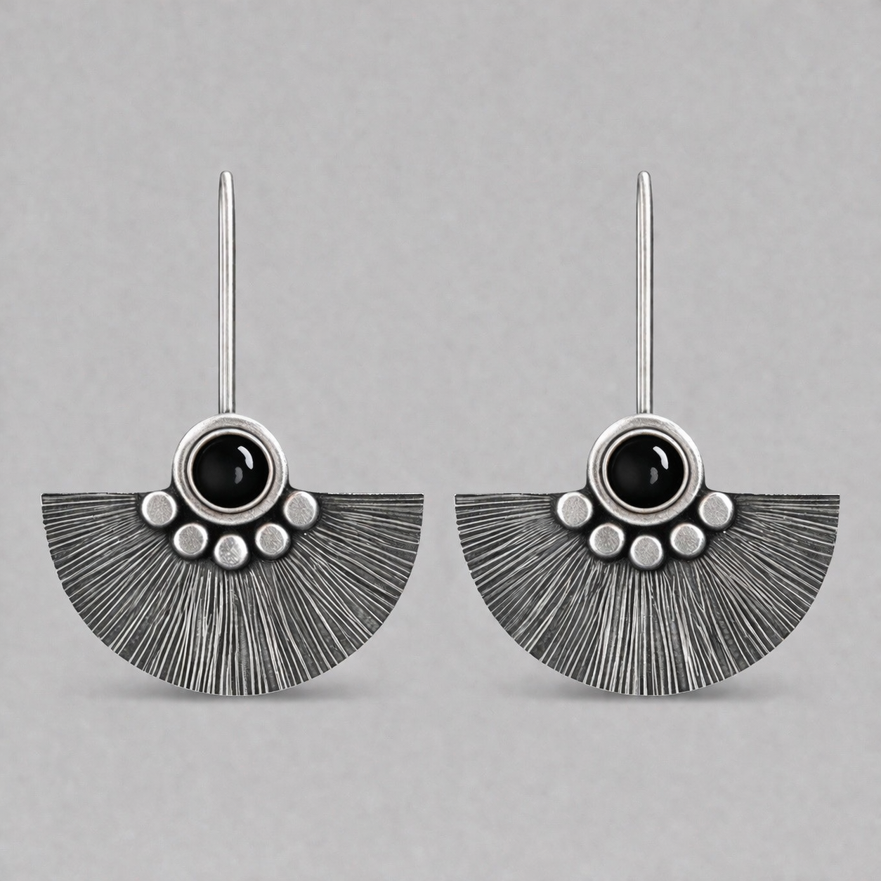 Black onyx sterling silver fan earrings.