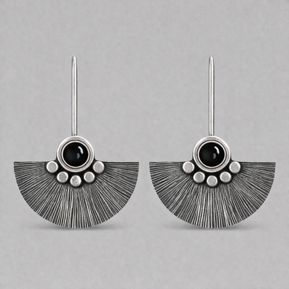 Black onyx sterling silver fan earrings.