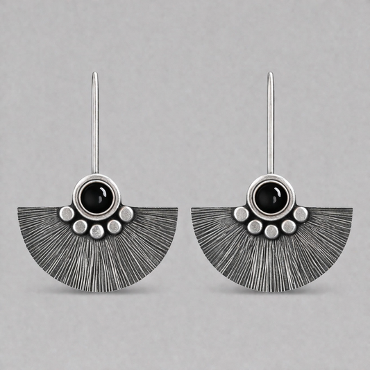 Black onyx sterling silver fan earrings.