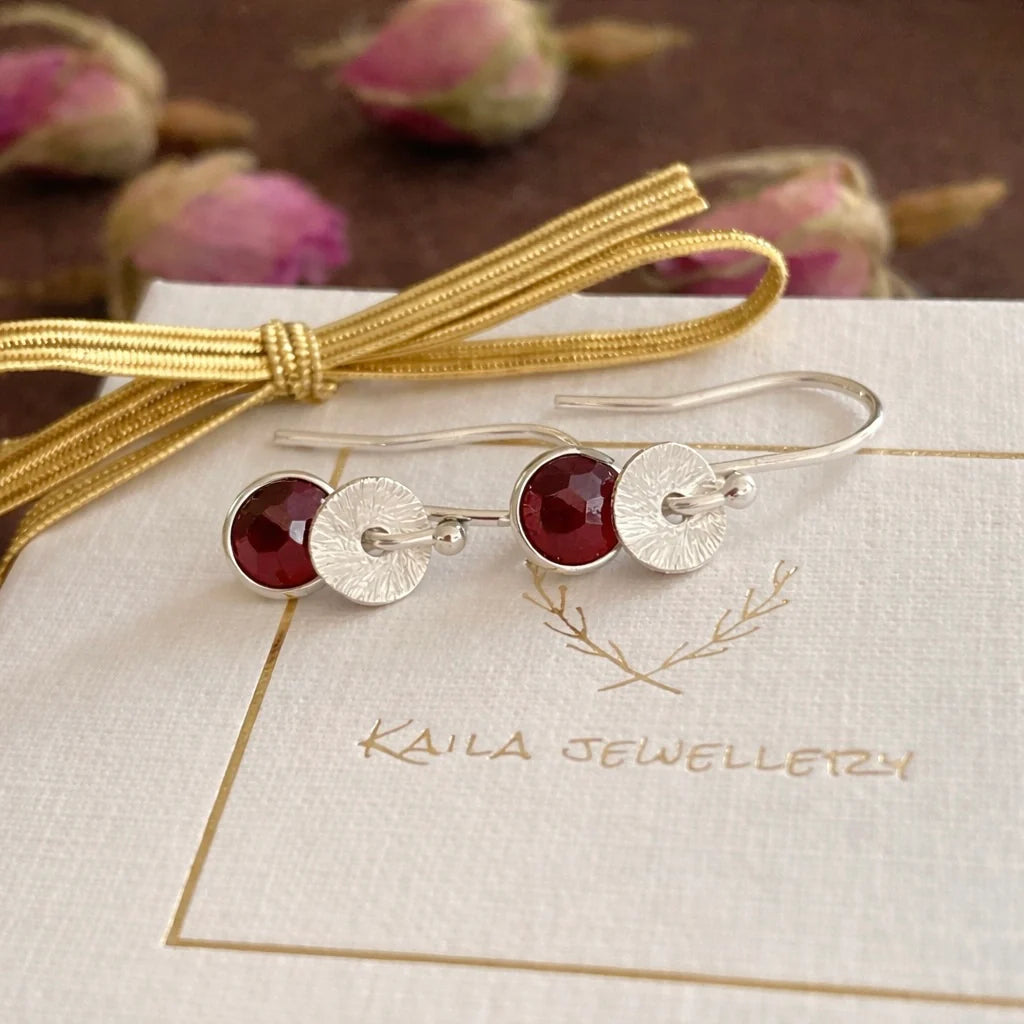 Sterling Silver Garnet Dangle Earrings