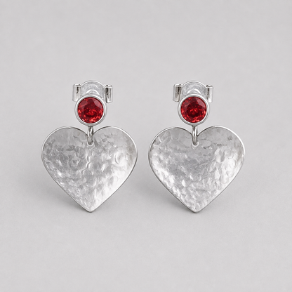 Garnet January birthstone sterling silver heart stud earrings.