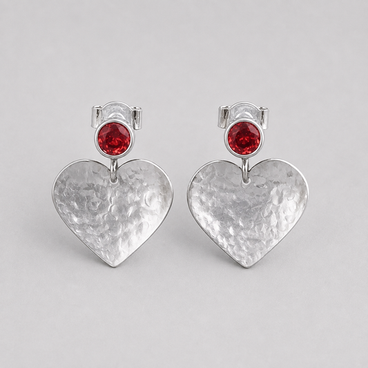 Garnet January birthstone sterling silver heart stud earrings.