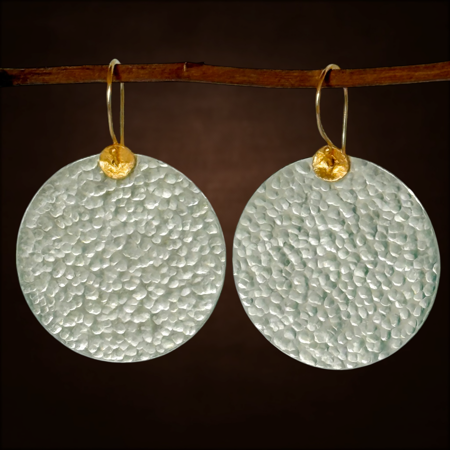 Large hammered sterling silver disc earrings