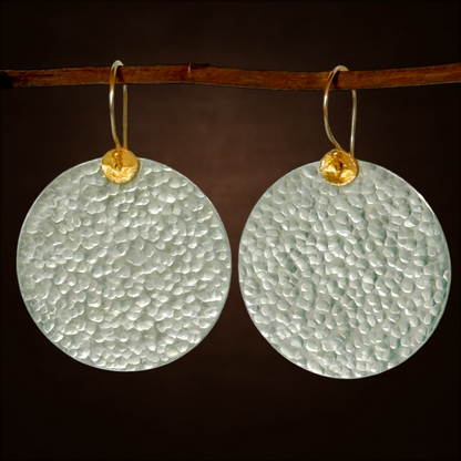 Large hammered sterling silver disc earrings