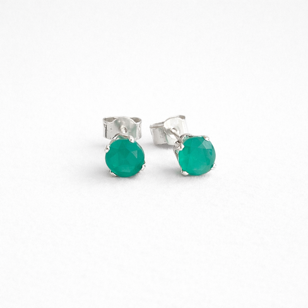 Green onyx sterling silver stud earrings.