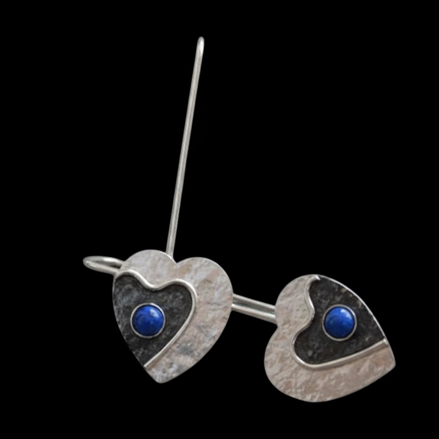 Lapis lazuli sterling silver heart earrings.