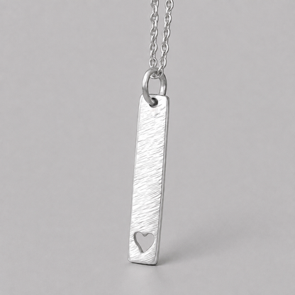 Hammered heart sterling silver rectangular necklace.