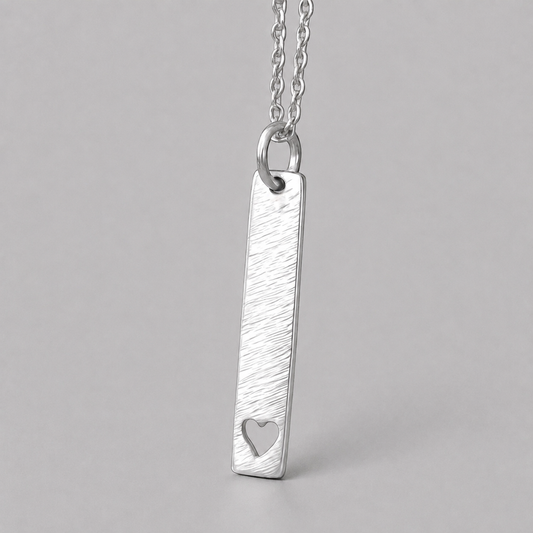 Hammered heart sterling silver rectangular necklace.