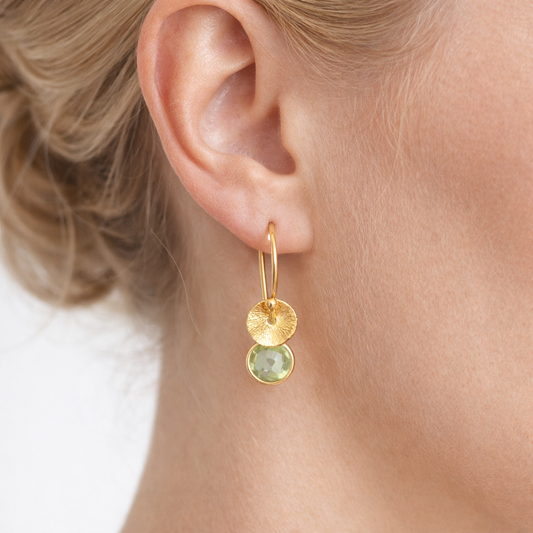 24k gold vermeil and peridot earrings. August birthstone earrings.