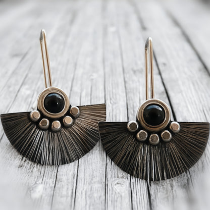 Black onyx sterling silver fan earrings.
