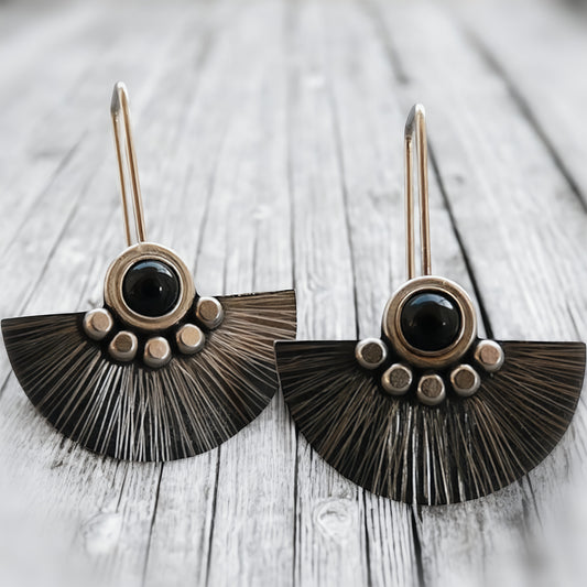 Black onyx sterling silver fan earrings.
