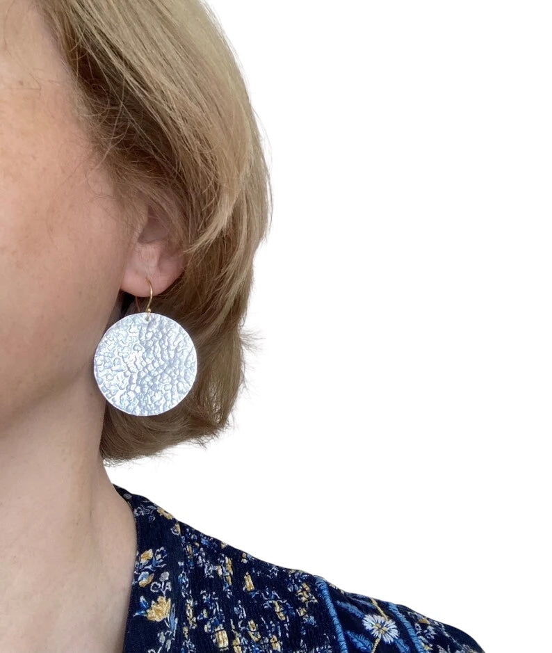 Large textured sterling silver earrings