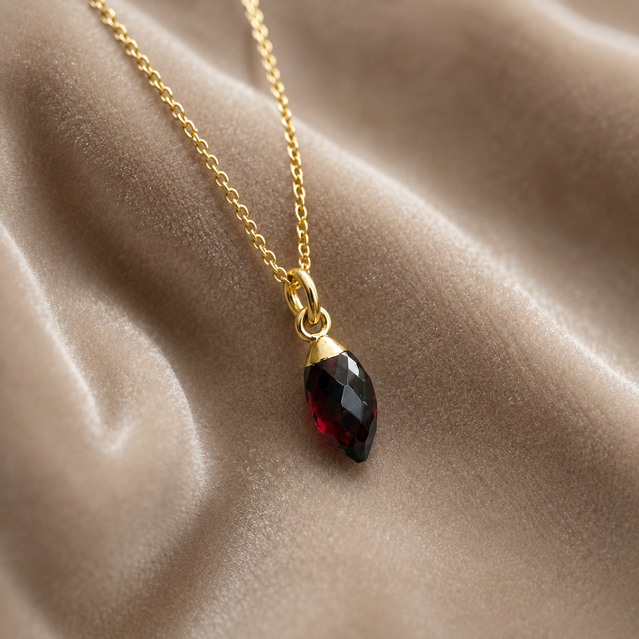 24k Gold Vermeil Garnet Necklace | Natural Garnet Pendant | January Birthstone