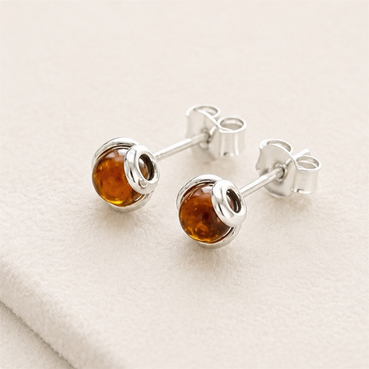 Sterling Silver Amber Ball Stud Earrings