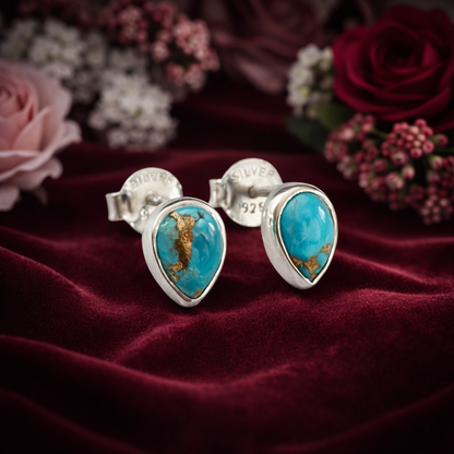 Sterling Silver Blue Mohave Turquoise Teardrop Stud Earrings