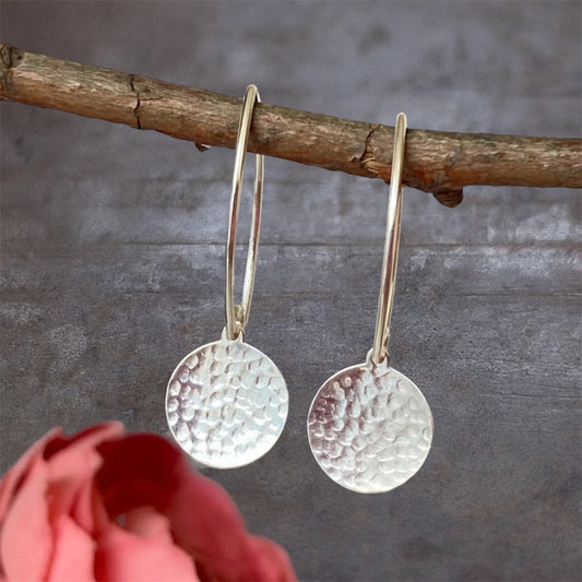 Sterling silver hammered disc earrings