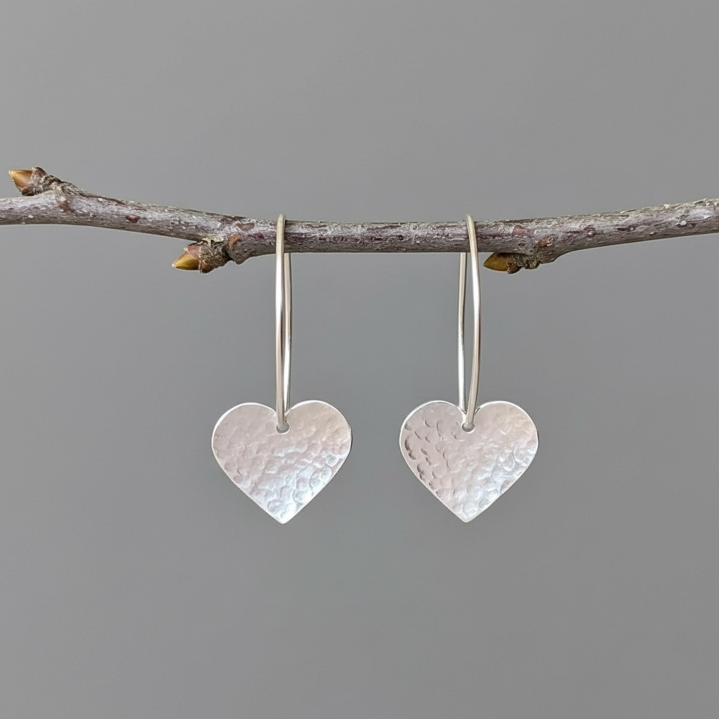 Textured sterling silver heart earrings