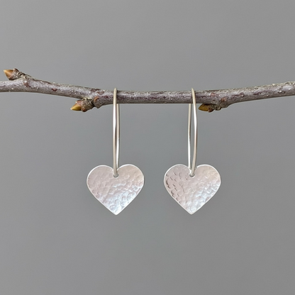 Textured sterling silver heart earrings