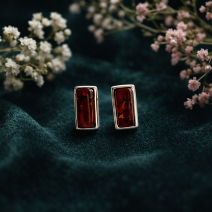 Baltic Amber and Sterling Silver Rectangular Stud Earrings