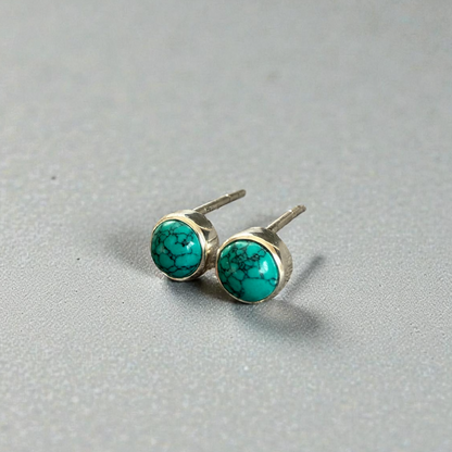 Turquoise Round Stud Earrings in 925 Sterling Silver