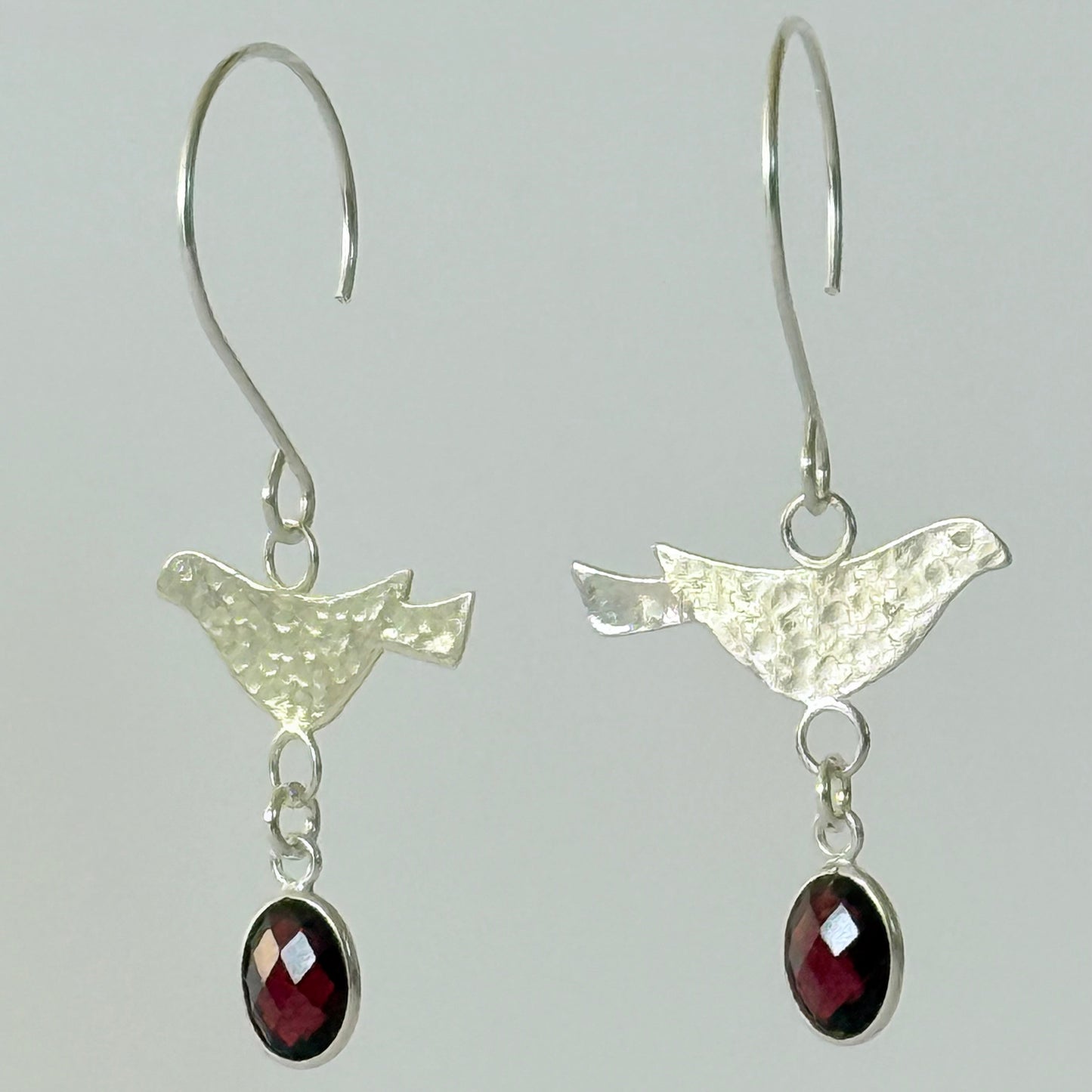 Sterling Silver Bird & Garnet Dangle Earrings