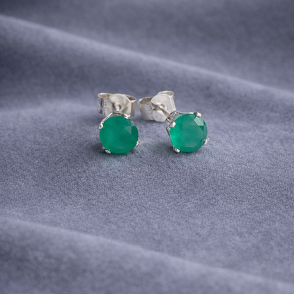Green onyx sterling silver stud earrings.