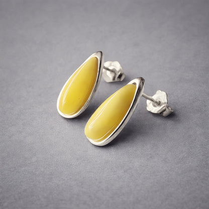 Baltic Yellow Amber and Sterling Silver Stud Earrings