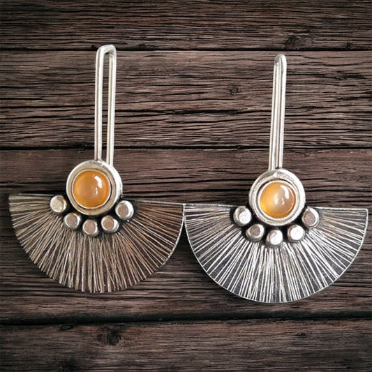 Moonstone sterling silver fan earrings.