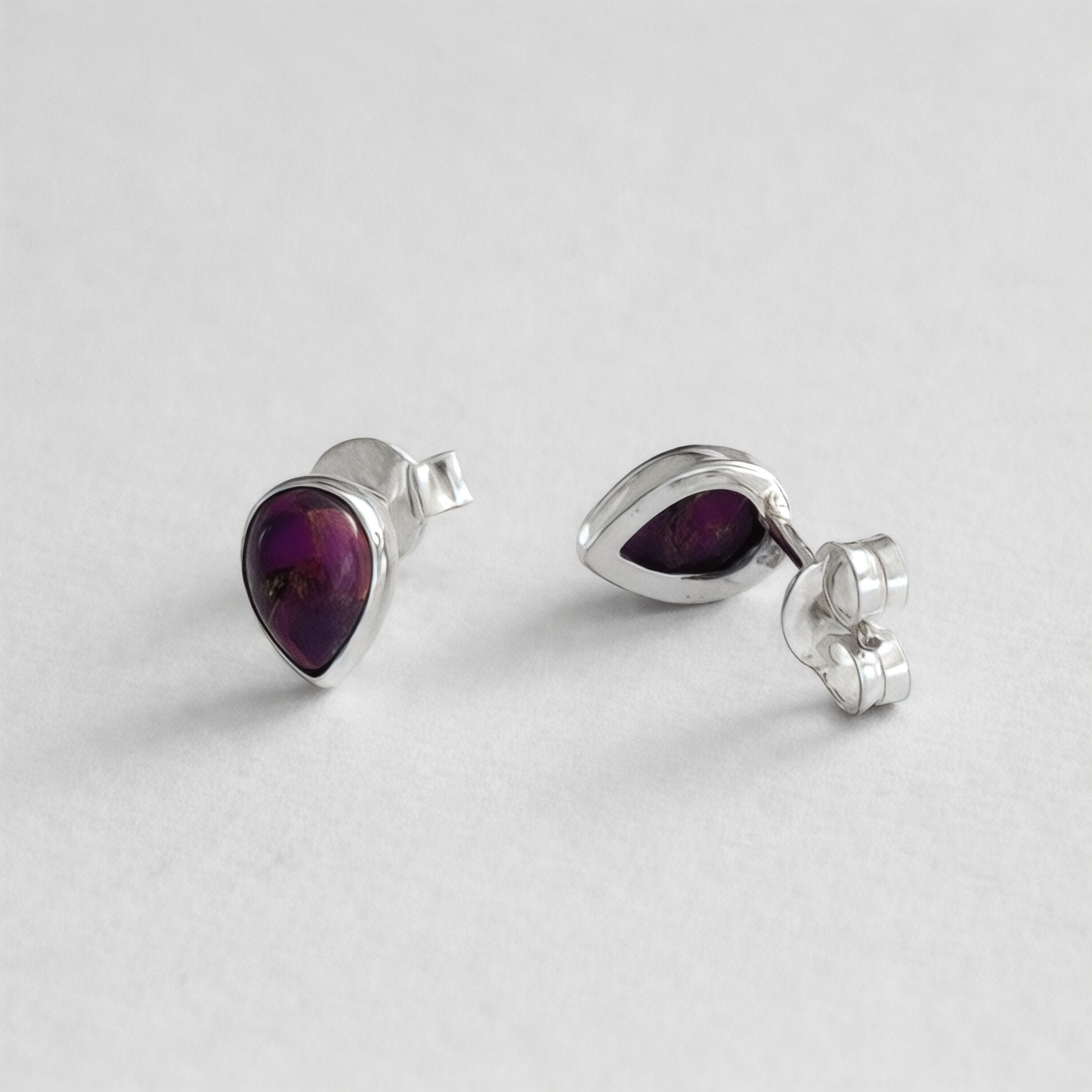 Purple Mohave Turquoise Teardrop Stud Earrings in 925 Sterling Silver