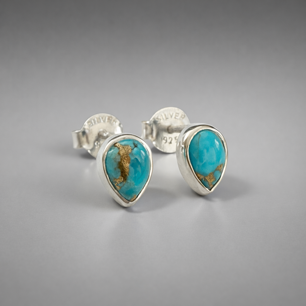 Sterling Silver Blue Mohave Turquoise Teardrop Stud Earrings