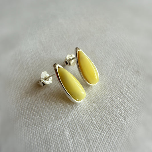 Baltic Yellow Amber and Sterling Silver Stud Earrings