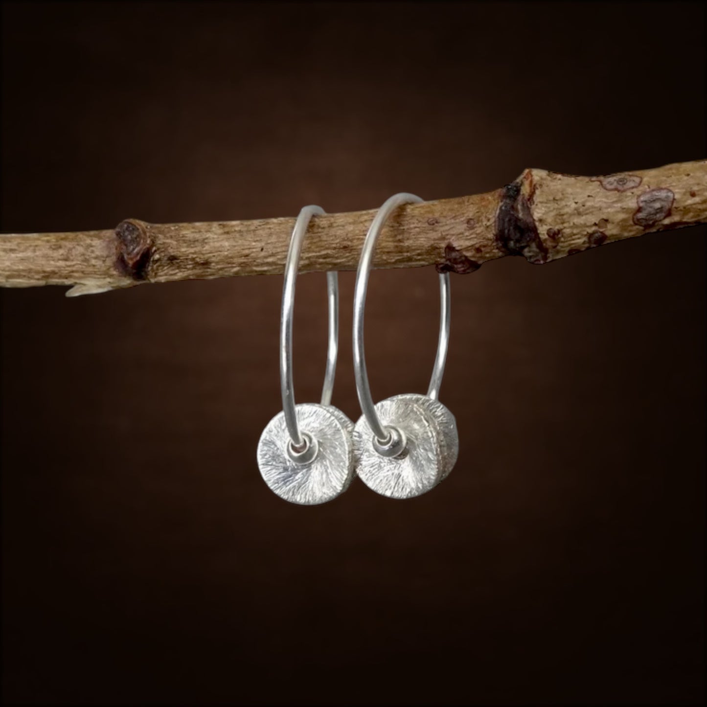 Sterling Silver Textured Disc Hoop Earrings