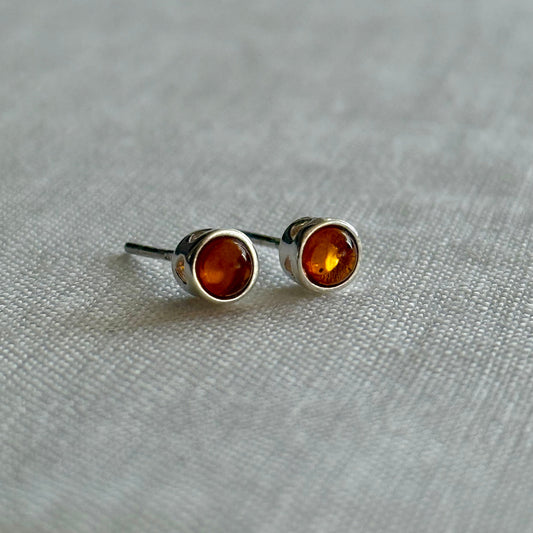 Small Sterling Silver Stud Earrings with Baltic Amber