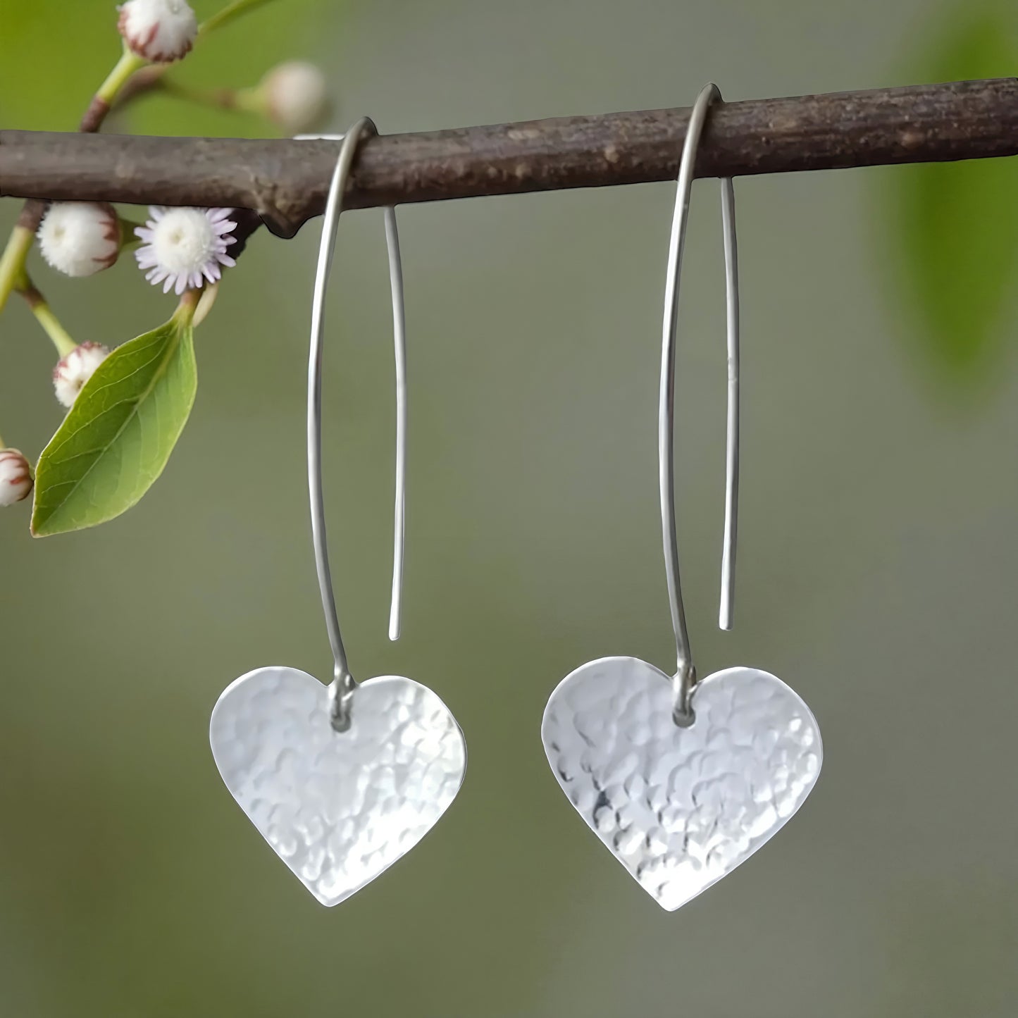 Sterling silver dangle heart earrings