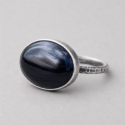 Black onyx rustic sterling silver ring. Made to order.