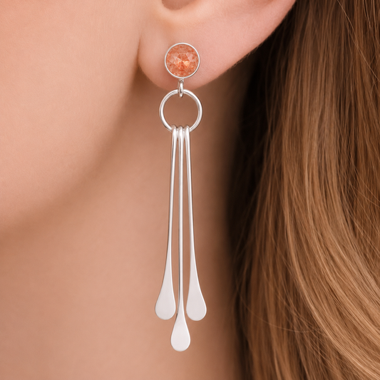 Sterling Silver Sunstone Dangle Earrings