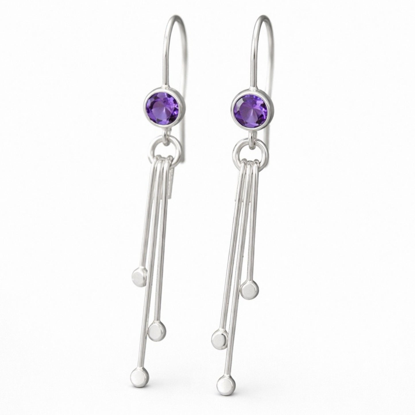 Amethyst birthstone sterling silver dangle earrings.