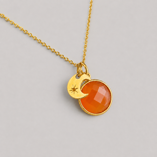 24k Gold Vermeil Carnelian & Crescent Moon Necklace