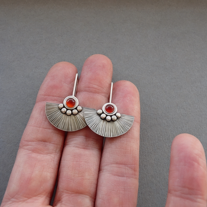 Carnelian sterling silver fan earrings.
