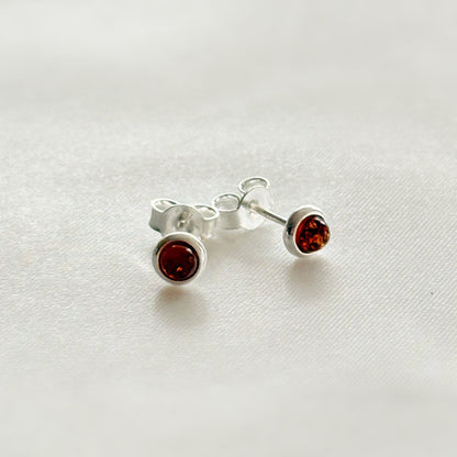 Sterling Silver Baltic Amber Stud Earrings | Unisex