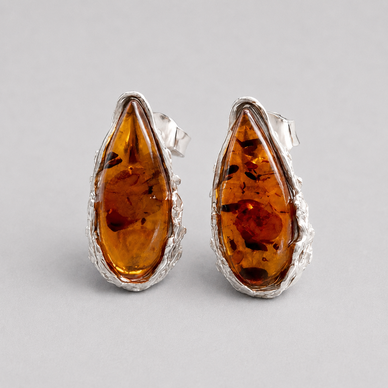 Baltic Brown Amber and Sterling Silver Stud Earrings