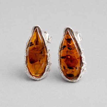 Baltic Brown Amber and Sterling Silver Stud Earrings