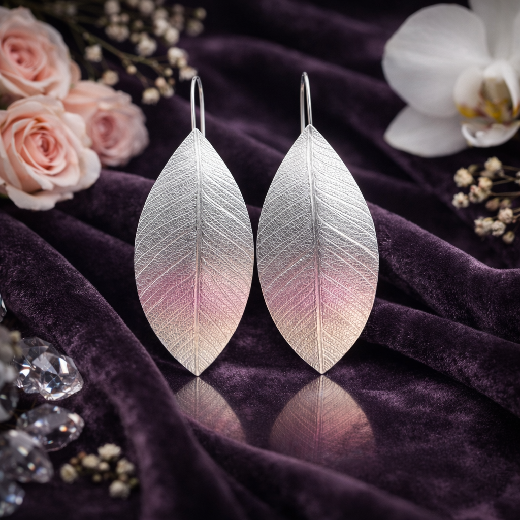 Large leaf sterling silver earrings.