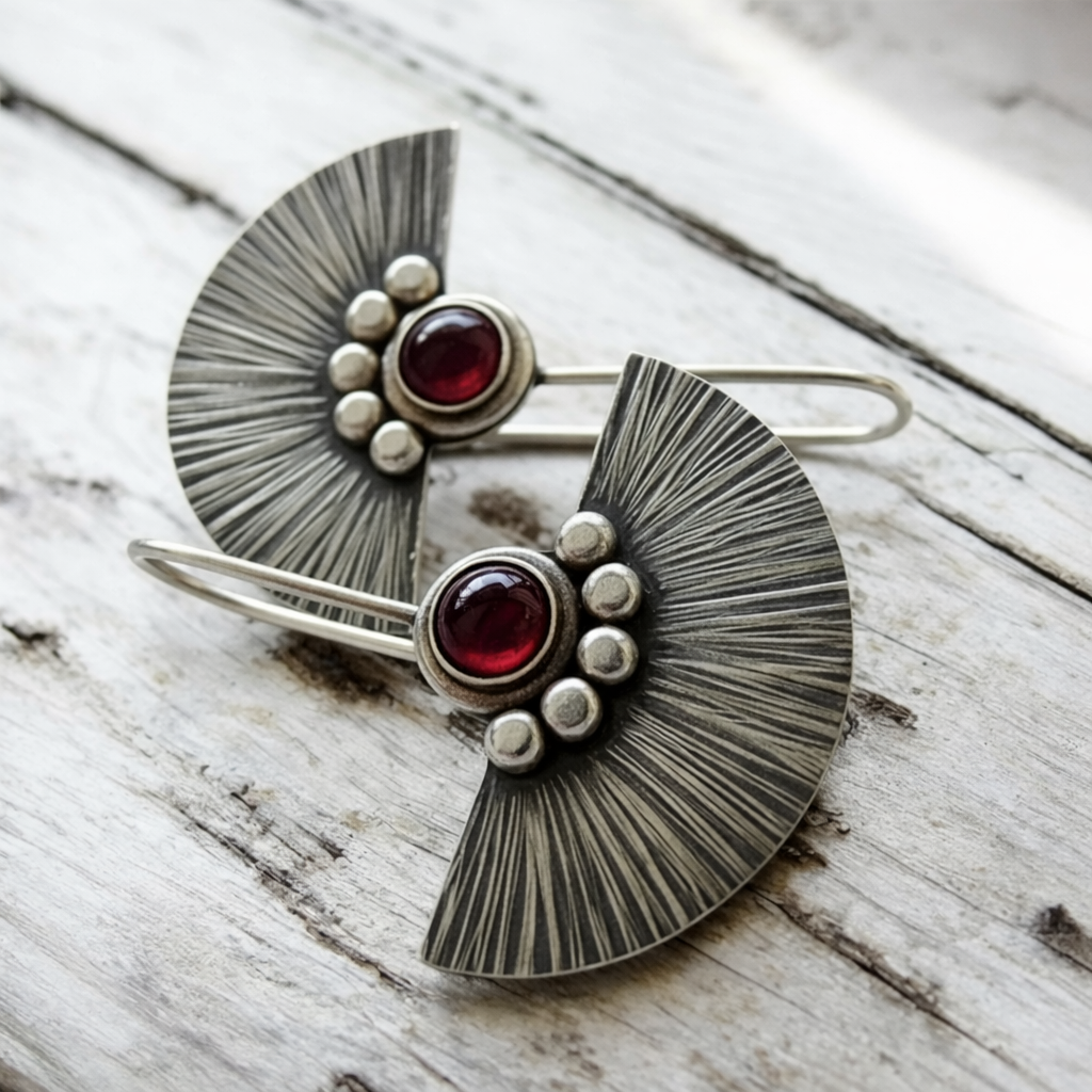 Garnet Fan Sterling Silver Earrings