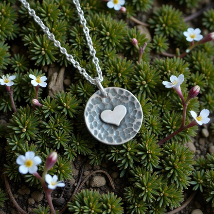 Sterling silver heart disc pendant
