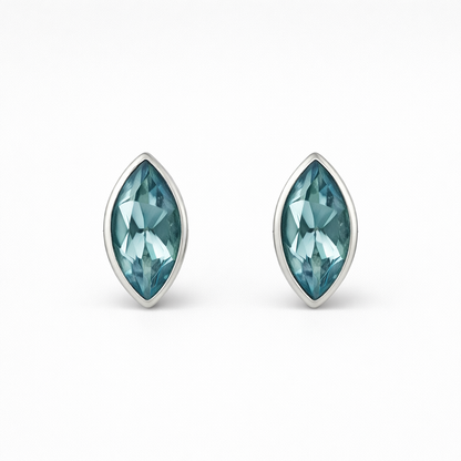 Blue Topaz Stud Earrings Sterling Silver – Marquise Gemstone Earrings – December Birthstone Jewellery