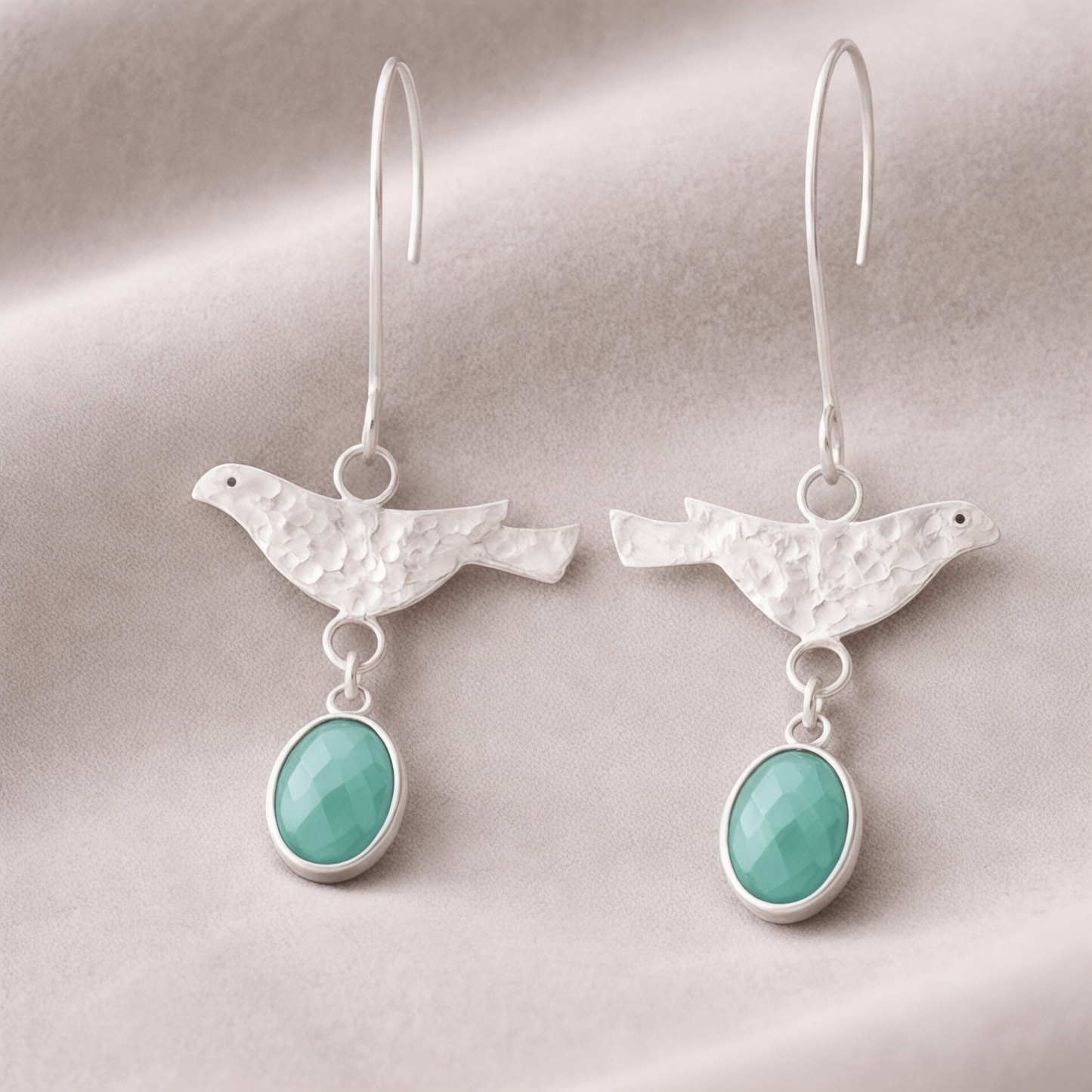 Amazonite Earrings – Sterling Silver Bird Dangle Earrings – Faceted Gemstone Drop